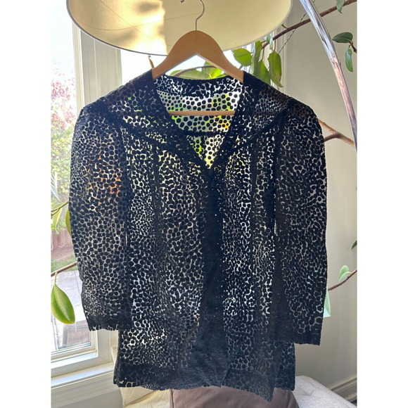 Organza Boxy Shirt Black wit black dot Blouse top - Picture 6 of 6